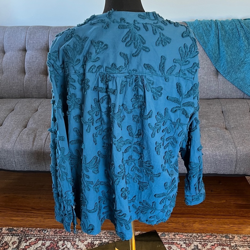 Anthropologie Pilcro Teal Button-Up with Embroidery size XL - Picture 2 of 7